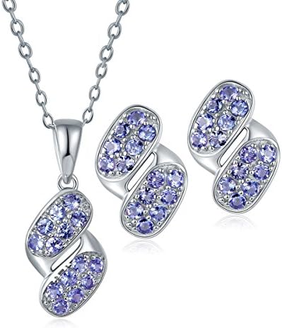 Hutang Eternity Pendant & Earrings Made By Natural Gemstone Tanzanite Solid 925 Sterling Silver Fine Jewelry Sets For Women