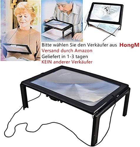 Hmjunboys LED Handheld Magnifying Glass with Light and Folding Stand, 3 x Magnification, Rimless, Undistorted, for Older People for Reading Books, Magazines, Newspapers, Maps