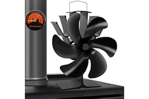 MIVITOOM Holzofen-Ventilator mit 6 Flügeln, wärmebetrieben, umweltfreundliche Zirkulation für Holz/Holzbrenner/Kaminzubehör, Thermometer im Lieferumfang enthalten