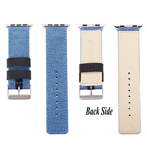 Bandmax Watch Band Nylon Gewebe Denimstoff Ersatzarmband mit Gürtelschnalle Uhrenarmband für 42MM Apple Watch Series 2/ Series 1(Blau) - 7
