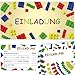 Produktbild Postkartenschmiede 12 Einladungskarten Bausteine Geburtstag Kinder Junge Bausteine-Party-Set, Einladung Kindergeburtstag Jungen und Mädchen mit Bausteinen, Einladungskarten-Set für Geburtstags-Party