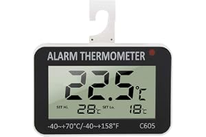 Thermomètre Réfrigérateur Mesure de -40°C à +70°C Thermomètre de Frigo Electronique Congélateur d'Alarme Numérique Avec Crochet pour Cuisine Restaurants