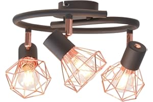 vidaXL Ceiling Lamp with 3 Spotlights - Black Metal and Copper Industrial Style Lighting Fixture for Living Room and Bedroom