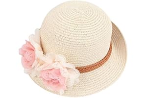 Carolilly Cappello di Spiaggia Bambina Cappello da Sole Bambina con Fiore Cappello di Paglia Bambina Elegante