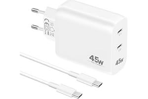 CREAPICO Ładowarka Dual USB C 45W i Kabel Typu C, Zasilacz USB C, Szybka Ladowarka z PD/QC/PPS, Wtyczka Sieciowa Kompatybilna z Smartfonami (Samsung Galaxy S24/S23, Google Pixel, iPhone 15), Biały