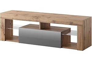 SELSEY HUGO – Modern TV Unit/TV Cabinet (140cm, Lancaster Oak/Gloss Grey Front Panel)