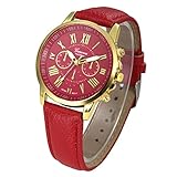 squarex Uhren für Damen Verkauf Business Classic, die Armbanduhr New Damen Fashion Genf Römischen Ziffern Kunstleder Analog Quarz Armbanduhr, Damen, Rot, As Show