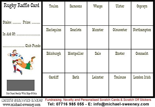 100 Rugby Fundraising Raffle Cards (20 Teams)