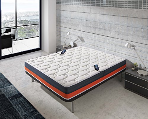 ECO-DE-DE Colchón viscoelastico Baicent Fleur de Lavande con Sistema de Masaje 8 vibromotores, Mando a Distancia programable, Modo Auto 22 cm 135x190 - Disponible en Todas Las Medidas