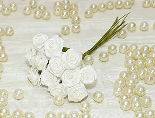 12 Bund = 144 St. Diorröschen Satinröschen Rosen hellcreme - 5