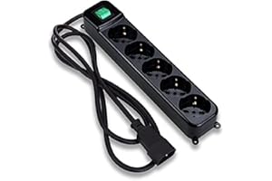 ‎TECNOWARE POWER SYSTEMS Tecnoware Listwy Wielogniazdowe - Listwa zasilająca z ochroną bezpieczeństwa i wyłącznikiem światła - Wtyczka wejściowa typu IEC C14, 5 wyjść nachylonych pod kątem 45° Schuko/Włochy typ 10/16 A