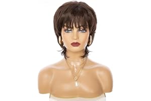 CGVG Kurze Glatte Braune Perücke mit Pony Natürliche Dunkelbraune Kurzhaarperücke Damen Synthetische Hitzebeständige Kurzhaare für Frauen Tägliche Gebrauch Party Mottoparty Karneval (160)