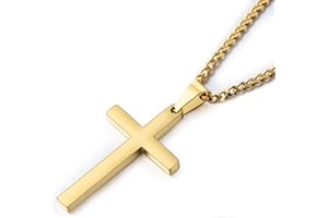 USEEDOVIA Cross Necklace for Men, 316L Stainless Steel Mens Necklace with Cross Pendant, Silver/Gold/Black Link Chain (55+5cm) Christmas Religious Birthday Gifts for Him Boys