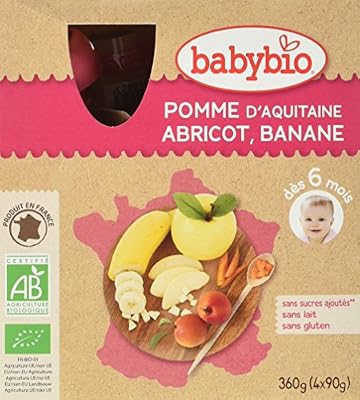 Babybio Gourde Pomme d'Aquitaine Abricot/Banane 360 g - Lot de 3