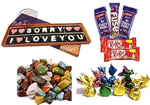 I am Sorry Gift for Girlfriend, Boyfriend, Husband, Wife -Gift Pack of Sorry I Love You Chocolate message with Cadbury ,Kitkat,Stone Chocolate and Handmade chocolate-Super Combo Pack