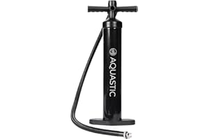 AQUASTIC Pompa a mano per kayak con manometro integrato Pressione 14,5 PSI / 1 bar Due Vani con capacità 3 litri Tubo lungo 125 cm Nero AQS-KPU001