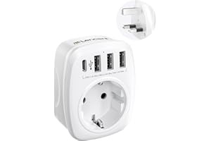 LENCENT Adaptateur Prise Anglaise UK Angleterre France Adaptateur de Voyage avec 3 USB et 1 Type-C, Prise Française FR vers GB 3 Broches pour Royaume-Uni Irlande Bretagne Écosse Maldives Type G