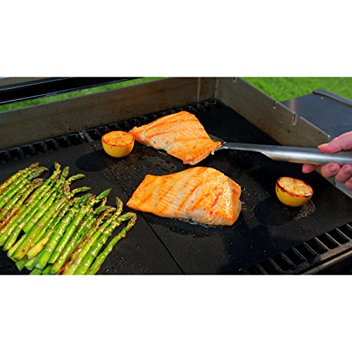 Grillmatte (3er Set) zum Grillen und Backen aus Silikon mit Teflon beschichtetes Blech für bis 300°C Wiederverwendbar Grill Matte Perfekt für Kohle-, Elektro- und Gas- Grills LFGB und FDA Zulassung 40×30 cm – 0.3 mm dick - 3