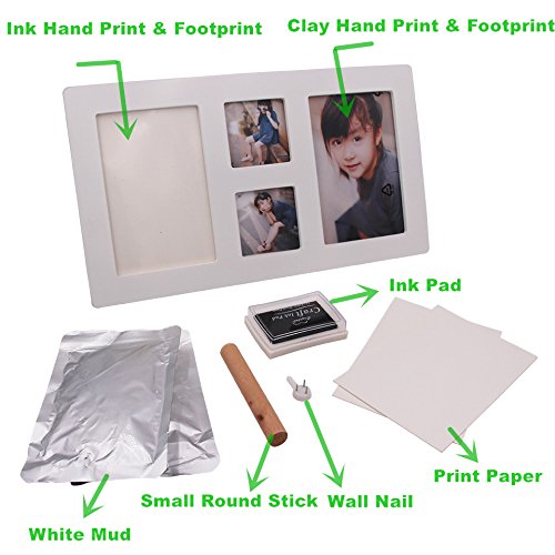 Goldbeing Baby Handabdruck und Fußabdruck DIY-Set mit schadstofffreiem Lehm, kostbarem Bilderrahmen aus Holz und Acrylglas und Foto als Andenken für die ersten Jahre Ihres Kleinkindes – das ideale Babyparty Geschenk - 6