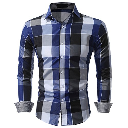 Camisa de Manga Larga Hombre, BBestseller Sudadera para Hombre de otoño,Top de Playera a Cuadros de Corte Slim topcamiseta Blusa Top Personalidad Tops Hombre (L, Azul)