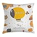 Produktbild bkblkfde Cartoon Decor Throw Pillow Cushion Cover by, Sky Adventures Zeppelin Hover with Birds in Rainy Day Baby Shower Artwork, Decorative Square Accent Pillow Case, 18 X 18 Inches, Yellow Salmon