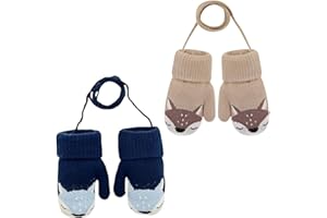 SDXCJY 2 Pairs Kids Knitted Gloves,Kids Mittens on String for Toddler Winter Knitted Mittens Warm Fleece Gloves for Kids 0-3 Years