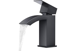 CREA Grifo Lavabo Cascada Negro, Grifos Mejorados de Baño Moderno Mezcladora Monomando para Lavabo, Agua Fria y Caliente Disponible,Negro Mate