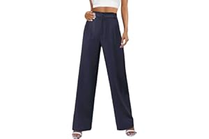 PASUDA Pantalon Femme Été Taille Haute Elastique Pantalons avec Bouton Pantacourt Droit Devant avec Poches Ample Léger Fluide Longueur Pants Chic Décontractée Travail