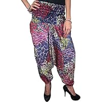 Mogul Interior Women's Aladdin Harem Pant Smocked Waist Medium Purple/Red