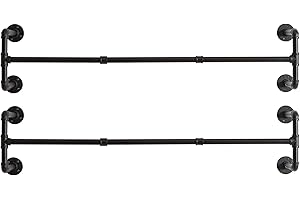 IBUYKE Perchero de Pared Industrial, Estante de la Ropa del Tubo, 127cm Barra de Ropa para Colgar en la Pared Rústico, para Tienda, Sala de Estar, Gabinete, Cuatro Bases TYJ002H-2