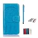 Produktbild KSHOP Schutzhülle für LG g5 Muster Prägung Ledertasche Slim Retro PU Leder Blau Bookstyle Handyhülle Tasche Flip Wallet Case mit Strap Portable Handytasche Anti-Scratch Shell Cash Pouch ID Card Slot Magnetverschluss Etui Soft Silikon - Feder Campanula + Metall Stift Stylus Pen Blau