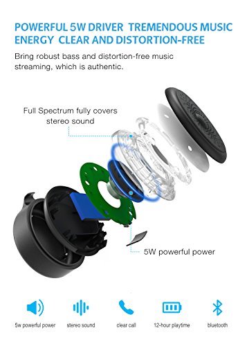 AOOE-Mini-Portable-Bluetooth-Speaker-Waterproof-Shower-Speaker-5W-Outdoor-Speakerphone-for-Handsfree-Suction-Cup-and-Practical-Buckle-for-Outdoor-Shower-Black