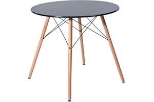 ‎DORAFAIR DORAFAIR Esstisch Schwarz Rund Küchentisch Modern,Schwarz Skandinavisch Esszimmertisch, Beine Natur,80 * 80 * 75cm