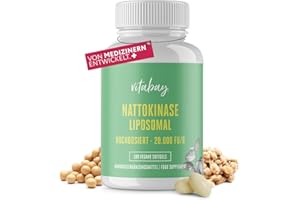 ‎VITABAY Vitabay Nattokinase Kapseln hochdosiert 20.000 FU - Liposomal & Vegan - 180 Nattokinase Kapseln - Enzym Natto fermentierte Sojabohnen - Nattokinase hochdosiert Tabletten Natokinase L