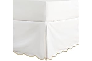 HIG Off-White Valance Sheet Double - OEKO-TEX Certified - Scallop Edge Pleated Bed Skirt with a Drop of 38cm - Fits Under the Mattress, Thick Fabric for Enhanced Privacy