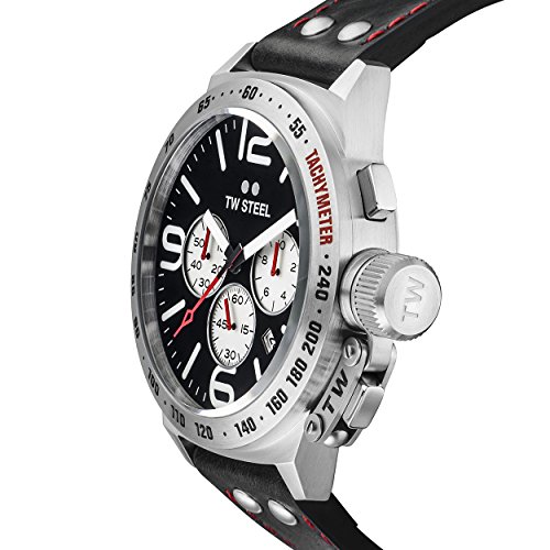 TW Steel Canteen Leather Unisex Quartz Watch with Black Dial Chronograph Display and Black Leather Strap CS7