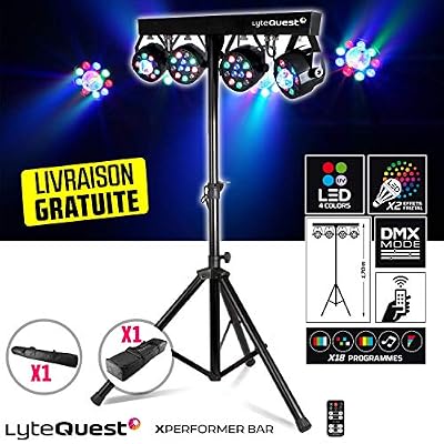 LyteQuest Pack X-Performer BAR LyteQuest Jeu de lumière Portique + 4 projecteurs PAR/UV/ FRIZTAL DMX - 18 programmes - 2 sacoches + Tél