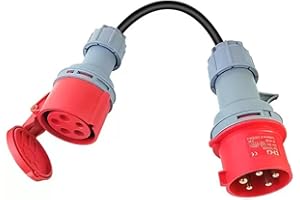CALENXY Adaptador CEE de 32 A a 16 A, adaptador de corriente fuerte con cable de 50 cm, protección IP44, 5 pines, distribuidor de corriente de alta potencia 400 V, adaptador para accesorios para talleres