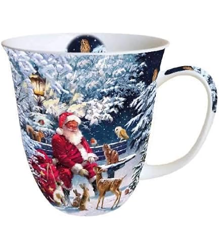 Ambiente Fine Bone China - Tazza natalizia con asino e gattino, 0,4 litri