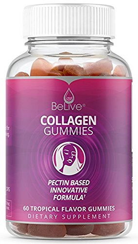 Collagen Marine Gummies Hydroylzed Supplement  Promotes Healthier & Younger Skin, Hair & Nails | 100% Natural, GMO-FREE, Pectin Based. Tropical Flavored 60 Count