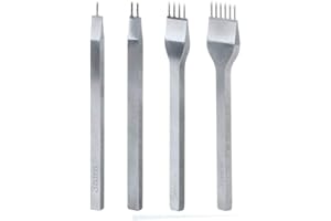 YESMOO Shuny Punch Werkzeug Set, Lederverarbeitung Set, DIY Edelstahl flach Meißel, Schnürung Locher Stanzen Werkzeug, Leder Meißel Locher Werkzeug,4mm 1/2/4/6 Zinken Leder Craft