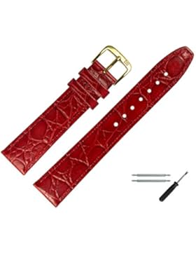 Uhrenarmband 14 mm Leder rot - inkl. Federstege & Werkzeug - Armbanduhren Ersatzband mit Krokoprägung - Marburger...