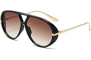 YAMEIZE Oversized Pilot Sunglasses for Women Men Round 70s Retro Double Bridge Vintage Large Big Frame Punk Sun Glasses UV400