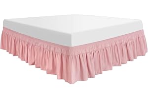 PiccoCasa Polyester Wrap Around Bed Skirt,Elastic Dust Ruffles Bedskirts,Fade & Wrinkle,No Lift Mattress,Three Fabric Sides with 16 Inch Drop Pink Full