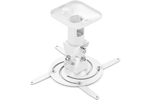 deleyCON Universal Ceiling Projector Mount + -25 ° Tilt, 360 ° Rotation – Up to 15 Kg/Distance from Ceiling 225 mm - Cable Guide – White