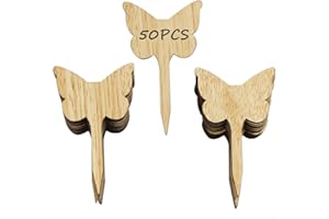 Dimoxii 50 Pcs Étiquettes Plantes en Bambou pour Plantes, Marqueurs Semis de Plantes de Jardin,bambou plante decoration pour potager,petit accessoire pancarte pour Cour, L'extérieur &Serre (Papillon)