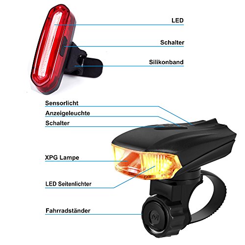 ZEEFO Fahrradbeleuchtung Superhell Wiederaufladbar Wasserdicht LED Fahrradbeleuchtung set mit 400 Lumen intelligenter Sensor Vorderlicht und rotes Rücklicht mit 4 Modi, kompatibel mit Mountainbikes, Straßenrädern, Kinder- & City-Fahrrädern, erhöhte Sicherheit und Sichtbarkeit - 3