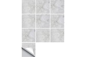 Hiser 10 Pièces Marbre Adhésive Décorative à Carreaux pour Salle de Bains et Cuisine Stickers Carrelage, Mosaïque Style Imperméables Auto-adhésifs 3D Adhésive Décoration (Géométrie,15x15cm)