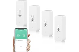 Jadeshay Termómetro Higrómetro,4 Piezas Sensor Inalámbrico de Temperatura y Humedad Inteligente WiFi para Interiores y Exteriores con Alarma de Notificación Compatible con Alexa Google Home