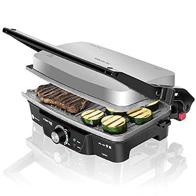 Cecotec Panini Grill Rock'nGrill 1500, gril électrique, plancha et appareil à sandwichs avec revêtement en pierre RockStone avec 2 boîtiers ramasse-graisses